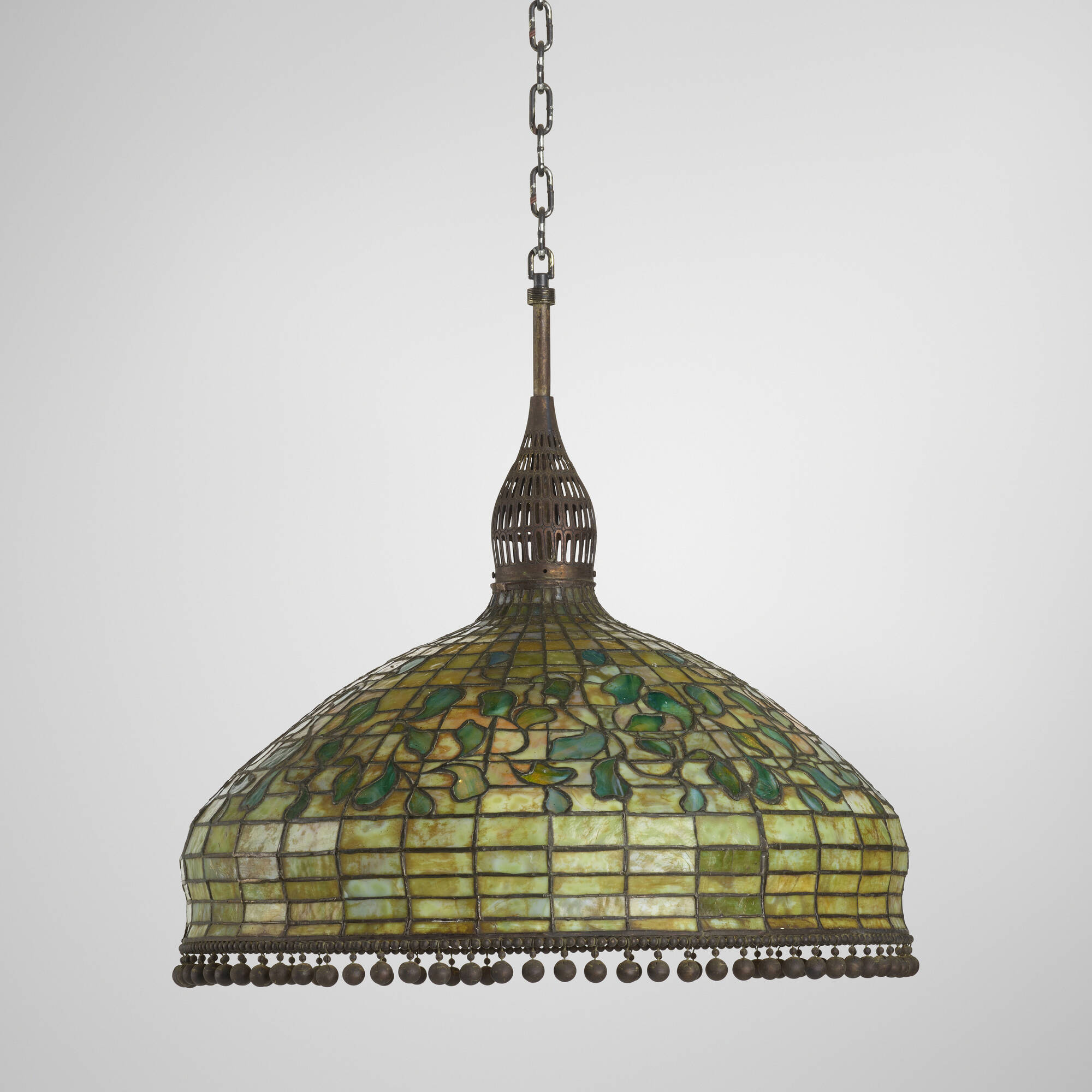136: TIFFANY STUDIOS, Swirling Leaf chandelier < Art Nouveau