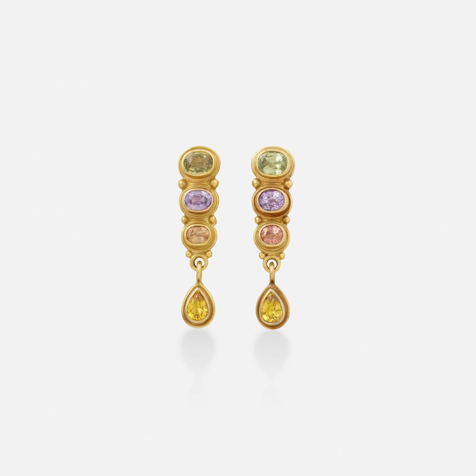 142 REINSTEIN ROSS Multi color sapphire and gold earrings Spring Jewels 3 May 2023 Auctions Rago Auctions