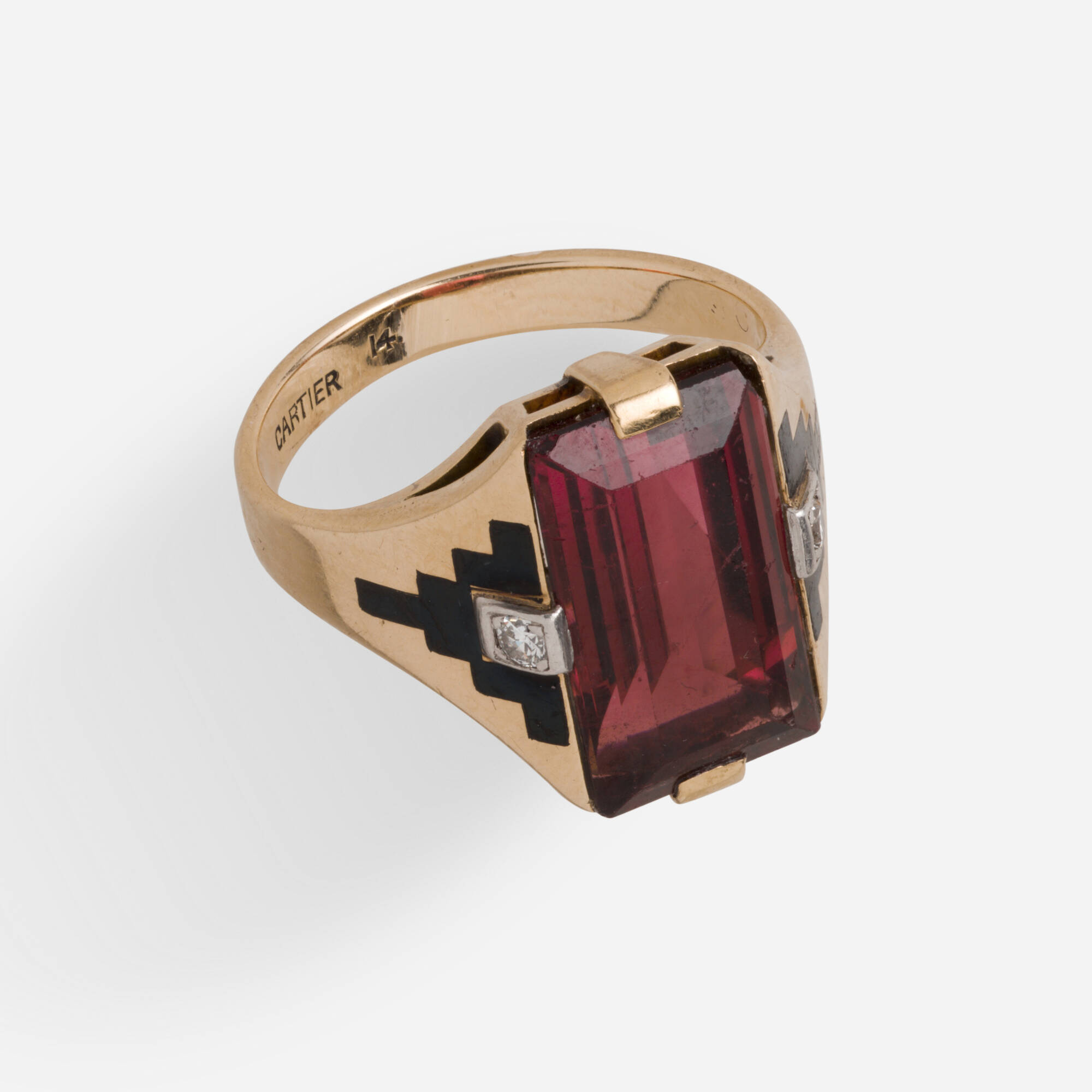 219 CARTIER Art Deco tourmaline diamond and black enamel ring Jewels Precious Objects 28 May 2020 Auctions Rago Auctions