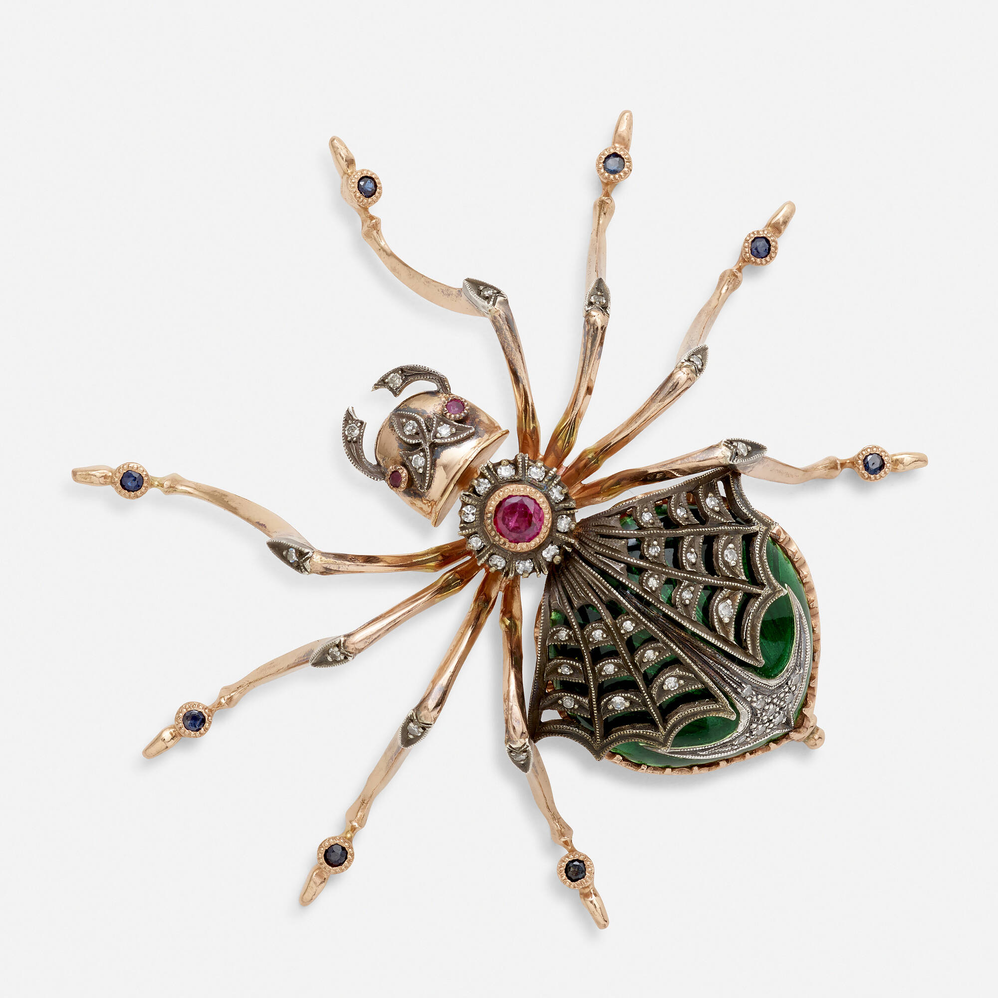 369: RUSSIAN, Diamond, enamel, and gem-set spider brooch < Fall