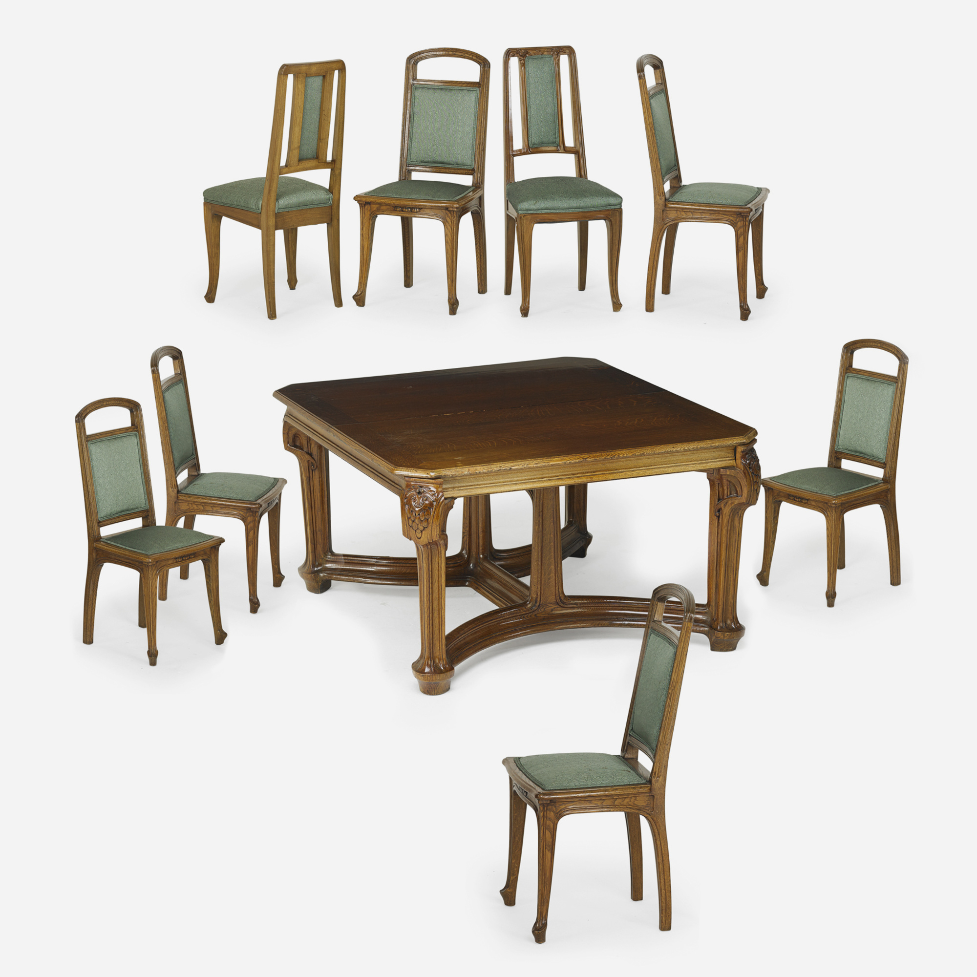 386 JACQUES GRUBER Art Nouveau dining table and set of eight